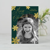雪エレガント片2フォトグリーンと金ゴールド 箔シーズンカード (立ち正面)