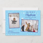 雪エレガント片2フォトブルーメリークリスマス シーズンカード (正面)