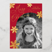雪エレガント片2フォトレッドと金ゴールド 箔シーズンカード (正面)