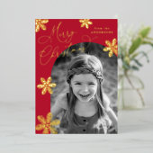 雪エレガント片2フォトレッドと金ゴールド 箔シーズンカード (立ち正面)