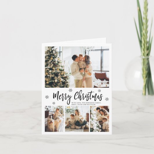 雪エレガント片5フォトコラージュクリスマス シーズンカード (正面)