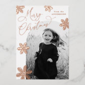 雪エレガント結晶クリスマス2フォトバラ金ゴールド 箔シーズンカード (正面)