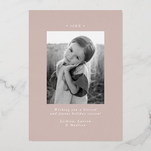 雪エレガント結晶クリスマス2フォトバラ金ゴールド 箔シーズンカード (裏面)