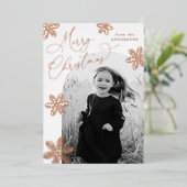 雪エレガント結晶クリスマス2フォトバラ金ゴールド 箔シーズンカード (立ち正面)