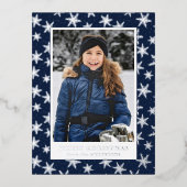 雪エレガント結晶フォトネイビーとシルバー 箔シーズンポストカード (正面)