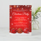 雪エレガント色の赤いクリスマスボールクリスマスパーティー 招待状 (スタンド正面)