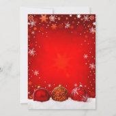 雪エレガント色の赤いクリスマスボールクリスマスパーティー 招待状 (裏面)