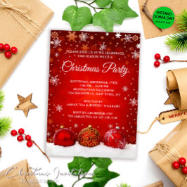 雪エレガント色の赤いクリスマスボールクリスマスパーティー 招待状