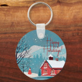 雪エレガント降りフェスティバルハッピーホリデイズサークル キーホルダー (正面)