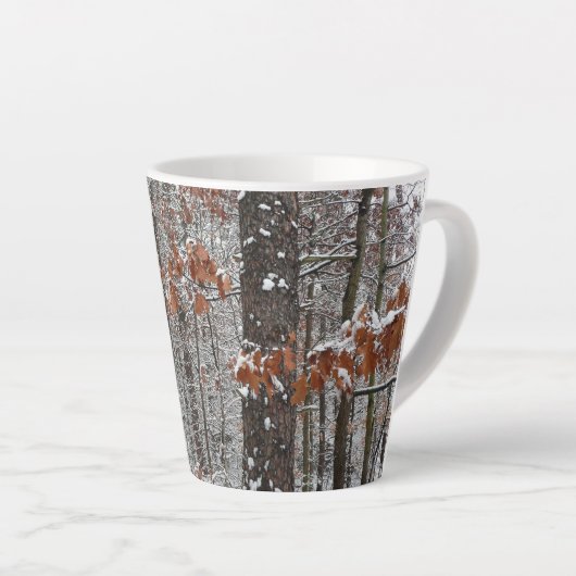 雪オークツリーズ冬の自然写真 カフェラテマグ (右アングル)