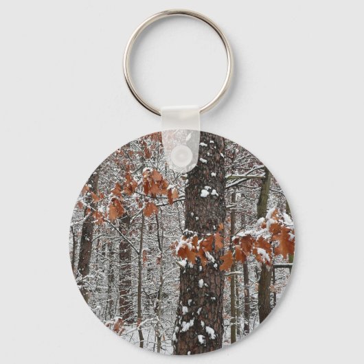 雪オークツリーズ冬の自然写真 キーホルダー (正面)