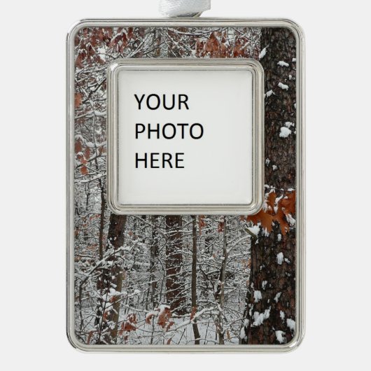 雪オークツリーズ冬の自然写真 シルバープレートフレームオーナメント (正面)