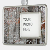 雪オークツリーズ冬の自然写真 シルバープレートフレームオーナメント (左)