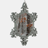 雪オークツリーズ冬の自然写真 スノーフレークピューターオーナメント (左)