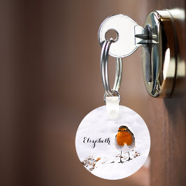 雪カスタムのロビンかわいい鳥の名前を追加 キーホルダー