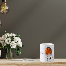 雪カスタムのロビンかわいい鳥の名前を追加 コーヒーマグカップ