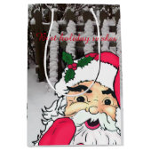 雪カスタムの柵の上のサンタクロース ミディアムペーパーバッグ (正面)