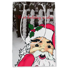 雪カスタムの柵の上のサンタクロース ミディアムペーパーバッグ
