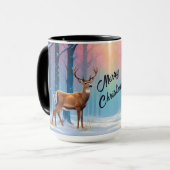 雪カスタムの森の中の文字クリスマスのマグ鹿 マグカップ (正面左)