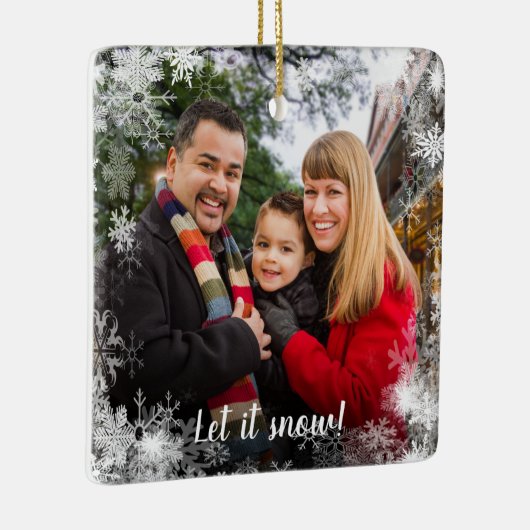 雪カスタムを許可する両側の家族の写真クリスマス セラミックオーナメント (右)