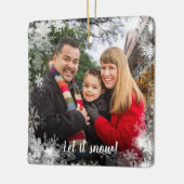 雪カスタムを許可する両側の家族の写真クリスマス セラミックオーナメント (左)