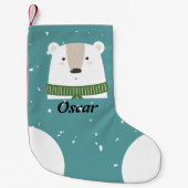 雪カスタムモダンスタイリッシュ色のホッキョクグマ スモールクリスマスストッキング (正面)