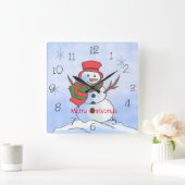 雪カスタム雪雪だるま スクエア壁時計 (ホーム)