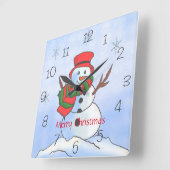 雪カスタム雪雪だるま スクエア壁時計 (傾斜)