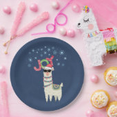 雪カッコいい片クリスマスとサンタハットのラマ ペーパープレート (パーティー)