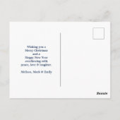 雪カッコいい片クリスマスとサンタハットのラマ ポストカード (裏面)