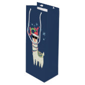 雪カッコいい片クリスマスとサンタハットのラマ ワインギフトバッグ (正面アングル)