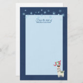 雪カッコいい片クリスマスとサンタハットのラマ 便箋 (正面/裏面)