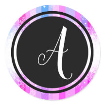 雪カラフルモノグラムブラックサークルシール