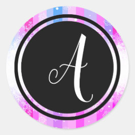 雪カラフルモノグラムブラックサークルシール ラウンドシール