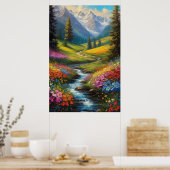 雪カラフル山の下のオアシス ポスター (キッチン)