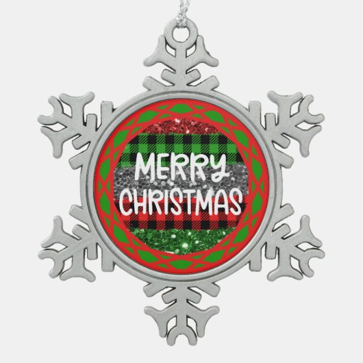 雪カラフル片オーナメント – 写真パーソナライズされた! スノーフレークピューターオーナメント (正面)