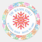 雪カラフル片ギフトステッカー ラウンドシール (正面)