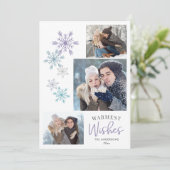 雪カラフル片フォトパープル暖かい願い シーズンカード (スタンド正面)