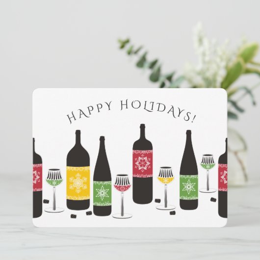 雪カラフル片ワイングラスのクリスマスカード シーズンカード (スタンド正面)