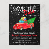 雪カラフル赤トラック |クリスマス日付の保存 ポストカード (正面)