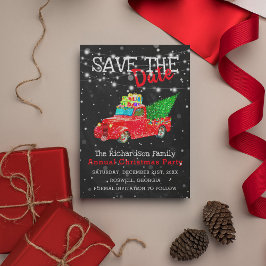 雪カラフル赤トラック |クリスマス日付の保存 ポストカード