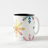 雪カラフル降り – レインボーモダンスノーフレーク ツートーンマグカップ (正面右)