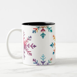 雪カラフル降り – レインボーモダンスノーフレーク ツートーンマグカップ