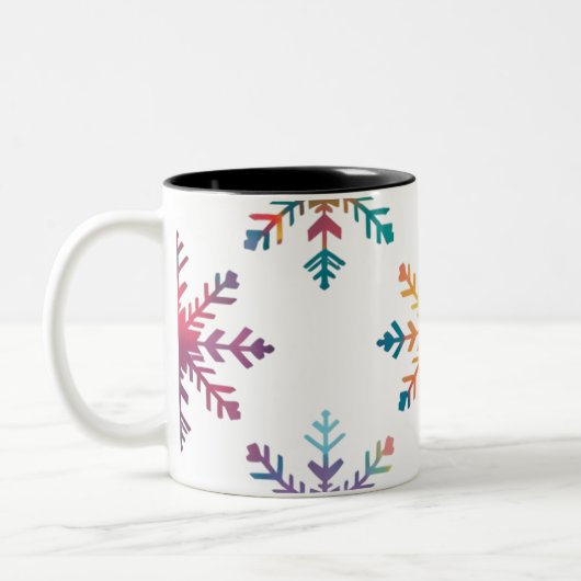 雪カラフル降り – レインボーモダンスノーフレーク ツートーンマグカップ (左)