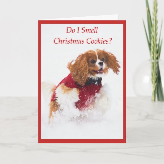 雪カードの無頓着なチャールズ王スパニエル犬のランニング シーズンカード (正面)