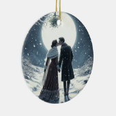 雪キスカップルのクリスマスセラミックオーナメント セラミックオーナメント (右)