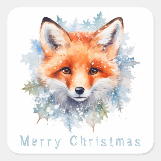 雪キツネとクリスマス スクエアシール (正面)