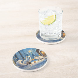 雪キツネホリデーデザインバイリッチアメンギル コースター