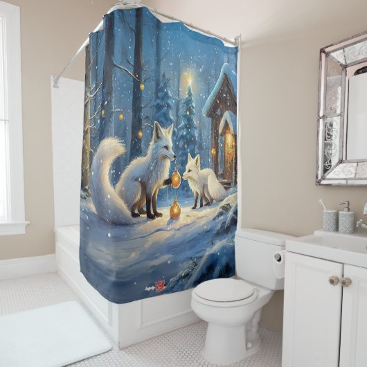 雪キツネホリデーデザインバイリッチアメンギル シャワーカーテン (インサイチュ)