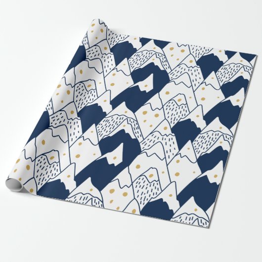 雪キャップ山パターンブラック金ゴールドフェスティバル ラッピングペーパー (アンロールド)
